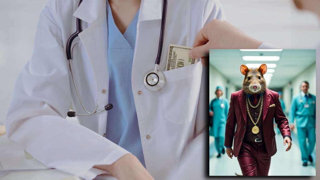 Médico recibiendo dinero de los visitadores médicos