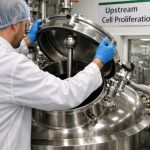 Científico haciendo cultivo de células en biorreactor
